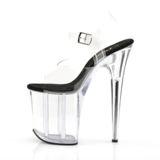 Pleaser 8" Flamingo 808 Clear Top with Ankle Strap Black Foot Shoes Left Angle