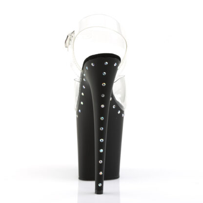 Pleaser 8" Flamingo 808 Clear Top with Ankle Strap Matte Black Platform with Rhinestone BackAngle