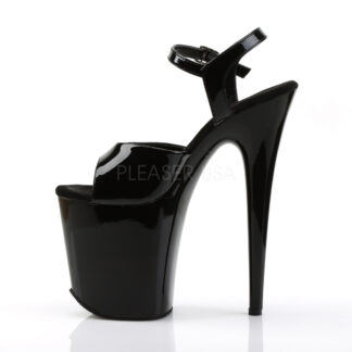Pleaser 8" Flamingo 809 Open Toe with Ankle Strap Patent Black Shoes Left Angle