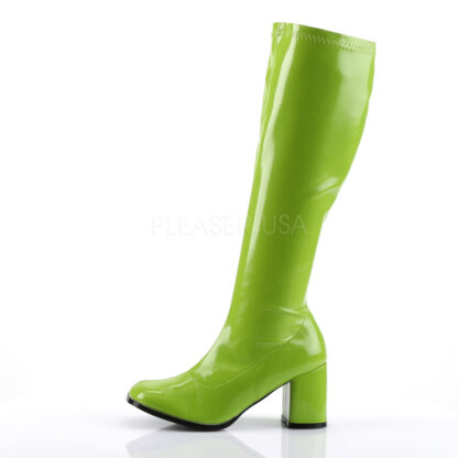 Funtasma 3″ Gogo Knee High Boots Patent Lime Left Angle