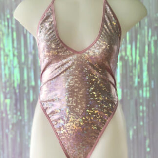Siren Doll High Cut Low Front Bodysuit - hologram Confetti - Baby Pink