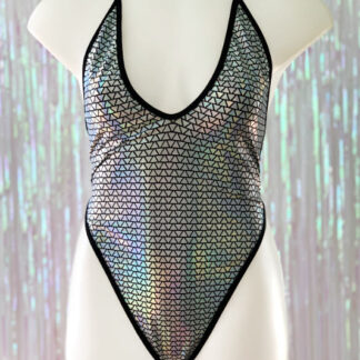 High Cut Low Front Bodysuit in Hologram Triangles