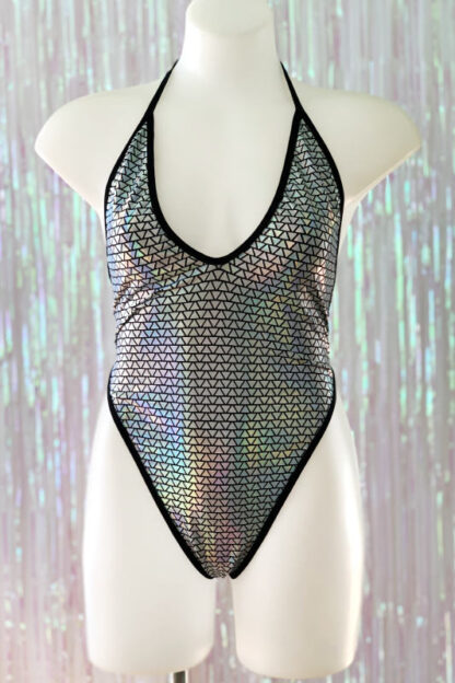 High Cut Low Front Bodysuit in Hologram Triangles