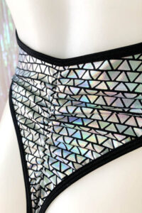 Siren Doll High Cut Low Front Bodysuit - Hologram - Triangles - Close