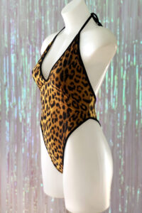 Siren Doll High Cut Low Front Bodysuit - Pick a Animal From 3 Pattern and Trim From 29 Colours - Leopard - Side