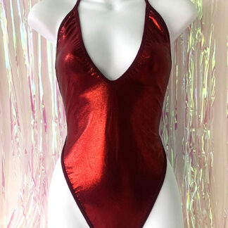 Siren Doll High Cut Low Front Bodysuit - Red Metallic