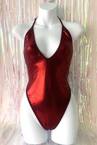 Siren Doll High Cut Low Front Bodysuit - Red Metallic