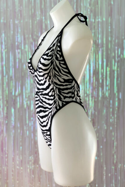Siren Doll High Cut Low Front Bodysuit - Pick a Animal From 3 Pattern and Trim From 29 Colours - Zebra - Side