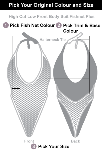 Siren Doll High Cut low Front Bodysuit - Fishnet + Pick Your Original Colour