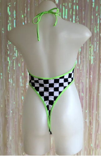 Siren Doll High Cut Low Front Bodysuit - Grand Prix - Neon Green Trim Back