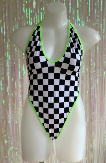 Siren Doll High Cut Low Front Bodysuit - Grand Prix - Neon Green Trim Front
