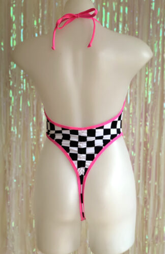 Siren Doll High Cut Low Front Bodysuit - Grand Prix - Neon Pink Trim Back