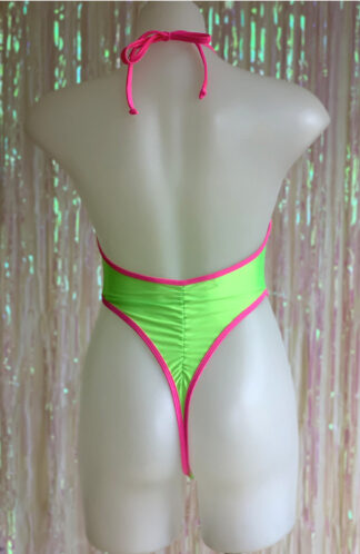 Siren Doll High Cut Low Front Bodysuit - Neon Green & Neon Pink Back