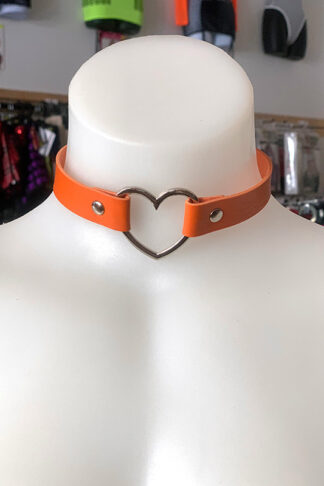 Love Heart Choker - Faux Leather- Orange Front