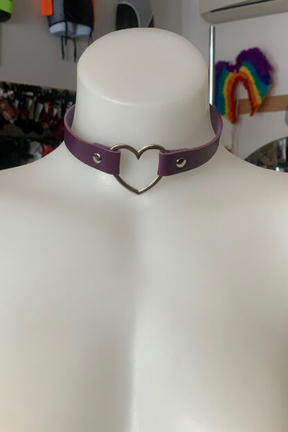 Love Heart Choker - Faux Leather- Purple Front