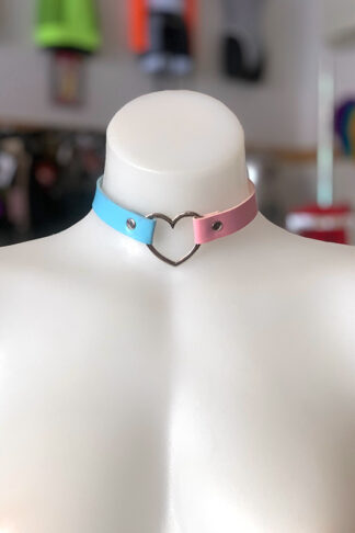 Love Heart Choker - Faux Leather- Baby Pink & Baby Blue Front