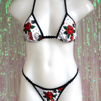 Siren Doll Small Cup Bikini Set - Roses & Dices - Black Trim Front