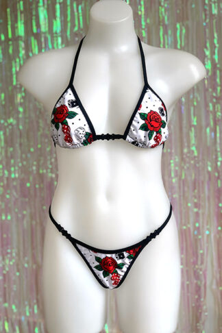 Siren Doll Small Cup Bikini Set - Roses & Dices - Black Trim Front