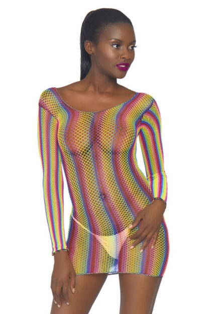 Rainbow Fishnet Mini Dress - Front 2
