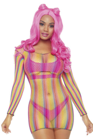 Rainbow Fishnet Mini Dress - Front