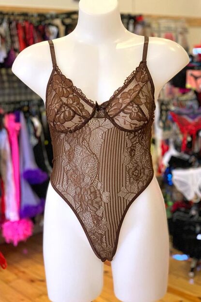 Lace Bodysuit Chocolate Brown Front