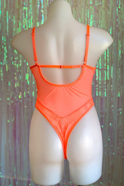Lace Bodysuit - Neon Orange Back