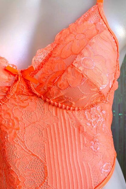 Lace Bodysuit - Neon Orange Front2