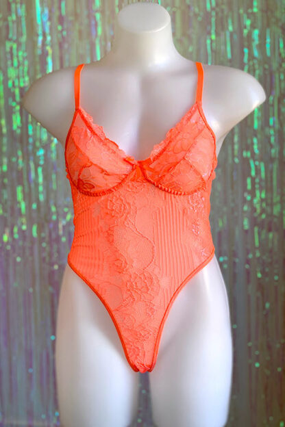 Lace Bodysuit - Neon Orange Front