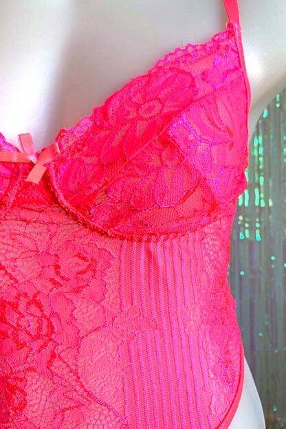 Lace Bodysuit - Neon Pink Front2