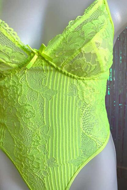 Lace Bodysuit - Neon Yellow Front 2
