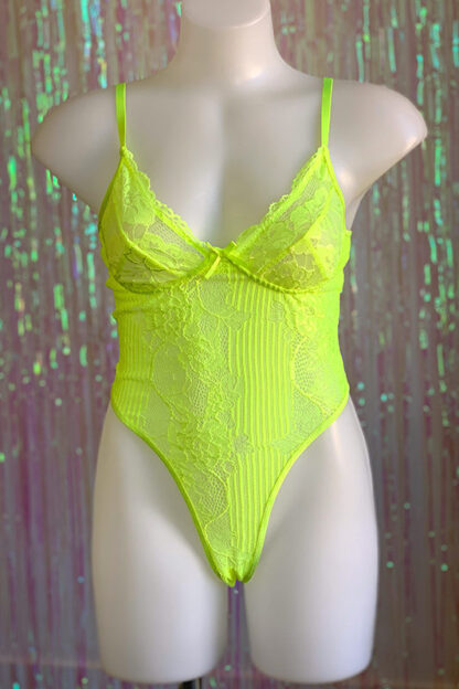 Lace Bodysuit - Neon Yellow Front