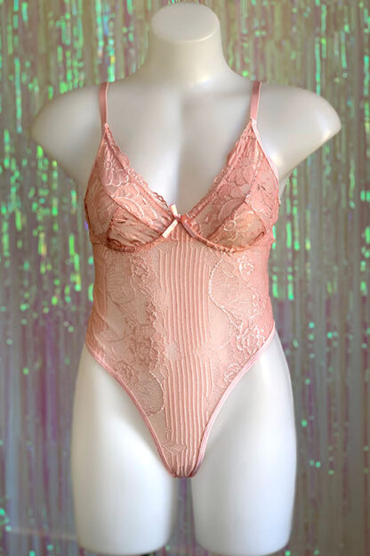 Lace Bodysuit - Pink Front