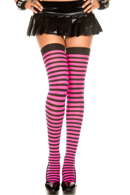 Striped Thigh Hi - Black & Neon Pink