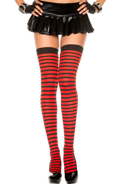 Striped Thigh Hi - Black & Red