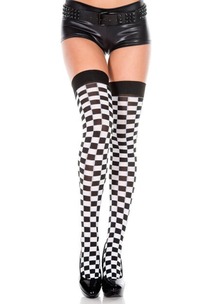 Checker Print Thigh Hi - Black & White