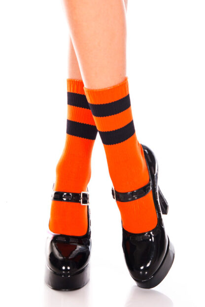 Acrylic Ankle High with Striped Top - Comes in 9 Colors Orange & Black