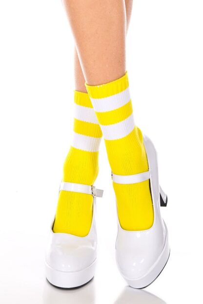 Acrylic Ankle High with Striped Top - Comes in 9 Colors Yellow & White