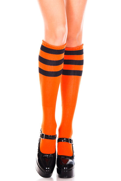 Knee High with Striped Top - ( Comes in 13 Color ) Orange & Black