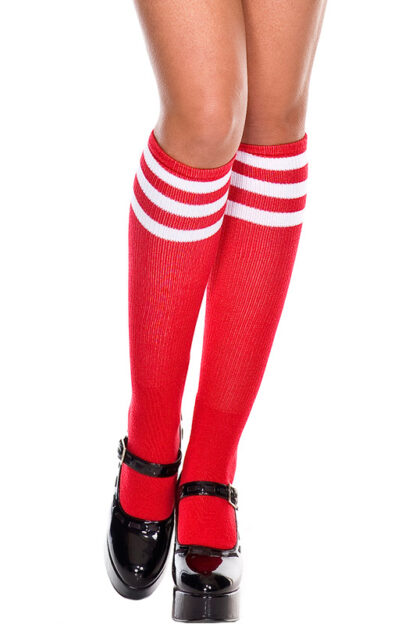 Knee High with Striped Top - ( Comes in 13 Color ) Red & White