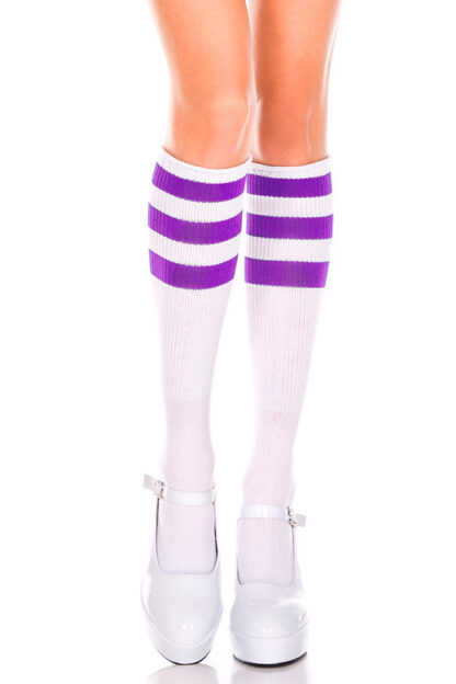 Knee High with Striped Top - ( Comes in 13 Color ) White & Purple