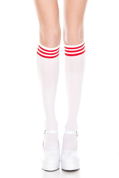 Striped Top Opaque Knee High - ( Comes in 4 Color ) White & Red