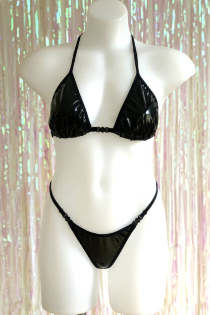 Siren Doll Medium Cup Bikini Set - PVC - Black Front