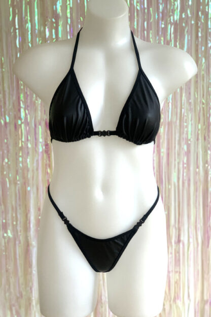 Siren Doll Medium Cup Bikini Set - Black Faux Leather Matte