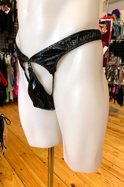 Color comes in Black PVC fabric Sizes available Small/Medium Open Clip Front Side