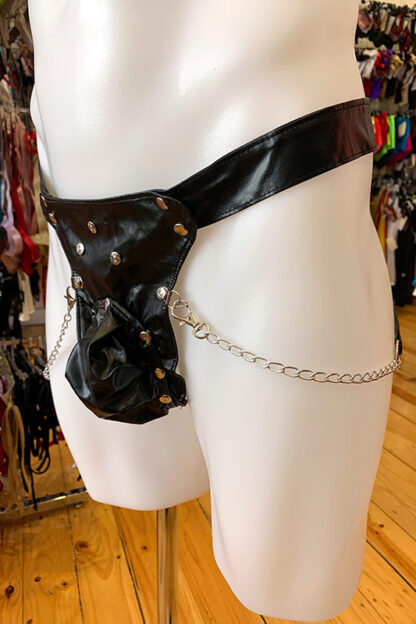 Men's PVC Studded Chain G-string - Black Side