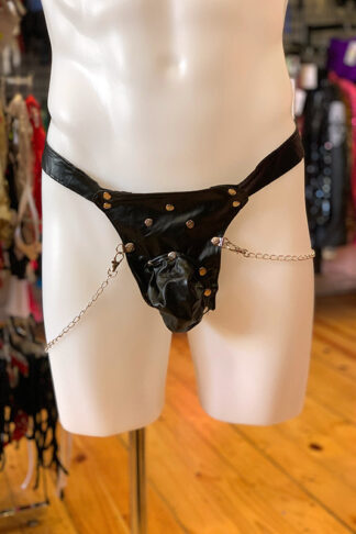 Men's PVC Studded Chain G-string - Black