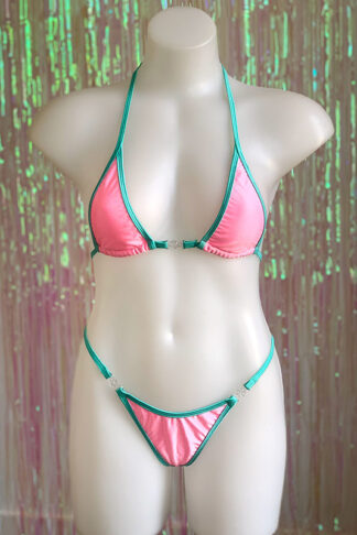Siren Doll Micro Cup Bikini Set - Barbie Pink & Mint Green Front
