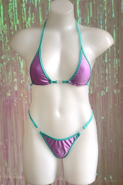 Siren Doll Micro Cup Bikini Set - Lavender & Mint Green Front