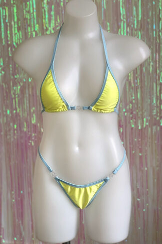 Siren Doll Micro Cup Bikini Set - Lemon & Baby Blue Front