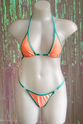 Siren Doll Micro Cup Bikini Set - Peach & Mint Green Front